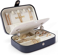Jewelry Box, PU Leather Small Portable Travel Case, 2 Layers Organizer Display S