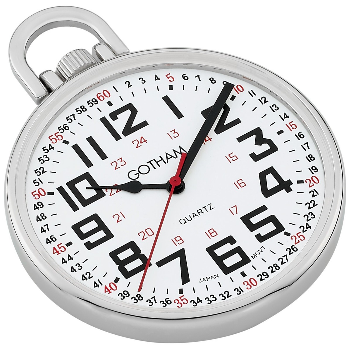 Gotham Men's Silver-Tone Slim Railroad 24 Hour Quartz Pocket Watch