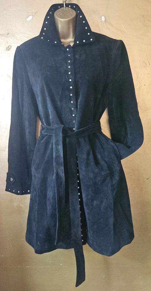 Express Black Suede Lightweight Coat, Silver Stud Design, s.10/12, Pockets/Belt. - Image 2 of 4