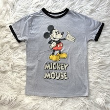 Disney Kids Retro Mickey Mouse Gray Ringer T-Shirt M