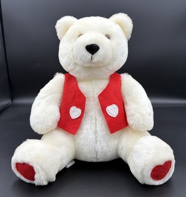 Vintage Hallmark Teddy Bear ~ Valentine's Day ~ White Red Heart Vest 8'' Plush