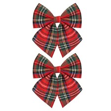 Christmas Bows 2 Pack 12cm Tartan Design with Ties Tree Decoration
