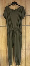 Source Unknown Olive Green Short Sleeve Tie At Waist Cuffs At Ankles Jumpsuit XL