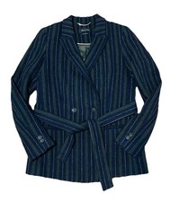EUC Massimo Dutti Calidad 512 Wool Blend Stripe Belted Blazer US 4 EUR 36 MEX 26