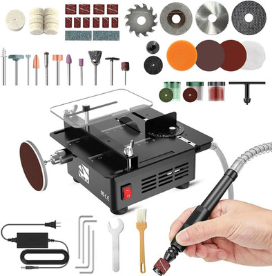 M-T Mini Table Saw for Crafts, 7-Speed Portable Desktop Hobby Saw with 4 Blades,