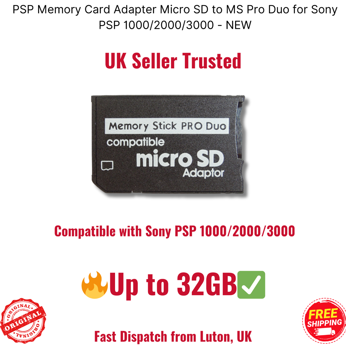 PSP Memory Card Adapter Micro SD to MS Pro Duo for Sony PSP 1000