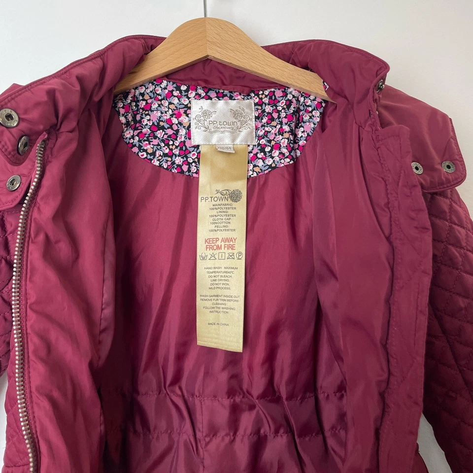 Girls Quilted Jacket Toddler Girls Winter Hooded Jacket Size XS 3T-4T Burgundy - Image 4 of 4