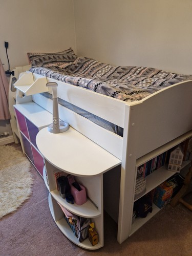 Stompa mid-sleeper Cabin Bed with desk, matching cupboard & bookcase - Picture 8 of 10