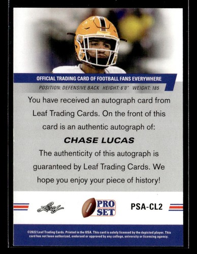2021 Leaf Pro Set Autographs #PSACL2 Chase Lucas - Picture 2 of 2
