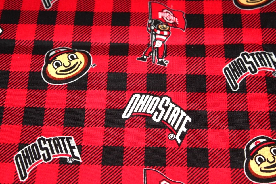 Ohio State Fabric Lot 4.5 YARDS Plaid Red & Black Logo Football Crafts - Image 3 of 4