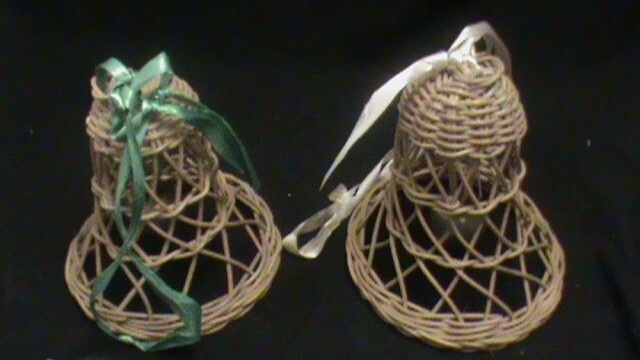 Wicker Basket Bells with Bells And Ribbon PAIR, D101 Wicker Basket Bells with Bells And Ribbon PAIR, D101