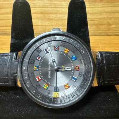 LOUIS VUITTON Tambour Moon Dual Time GMT Watch Men's 44