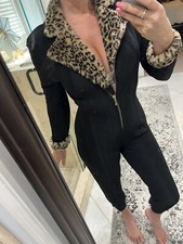 Cache Leopard Stirrups Jumpsuit Zip Neck Evening USA MADE VTG 90s Women’s 4