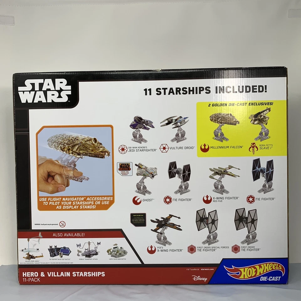 2015 Hot Wheels Star Wars звездолеты герои и злодеи упаковка 11 шт. с 2 золотыми литыми - Изображение 3 из 4