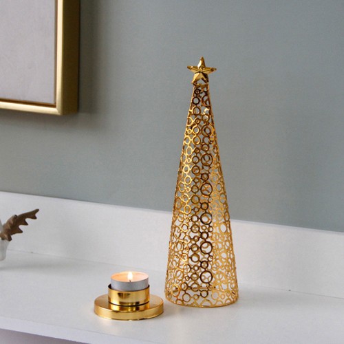 Xmas Tree Shaped Hollow Circle Mantel Desktop Christmas Tealight Candle Holder - 第 10/12 張圖片
