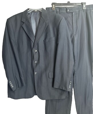 George Men's Navy Blue Pinstripe Suit 42R 36 x 27 Three Button Blazer Trousers