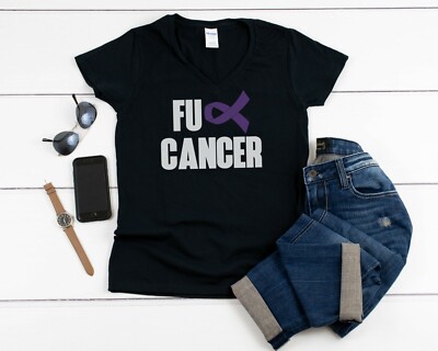 Womens V-neck FU Cancer Shirt Pancreatic Cancer Awareness Survivor Tee Support