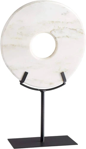 CYAN DESIGN 02309 WHITE DISK ON STAND LARGE MARBLE ART SCULPTURE HOME DECOR - Picture 1 of 2