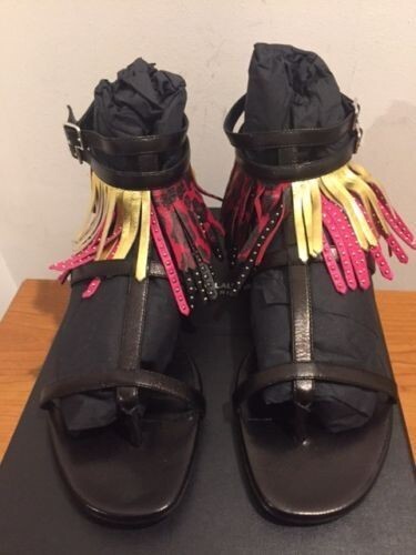 SAINT LAURENT Nu Pieds Sandali gladiatore multi frangia UK 4 EU 37 Celeb Fav!