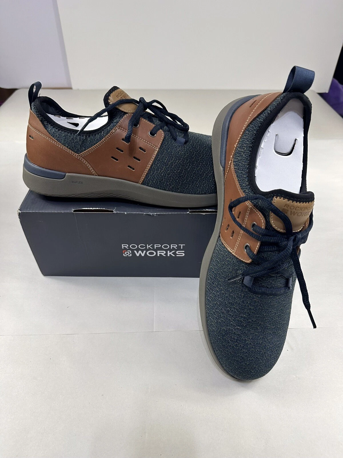 Rockport Works Men's TruFlex Steel Toe Sneaker RK4691 Blue/Brown Size 11.5W
