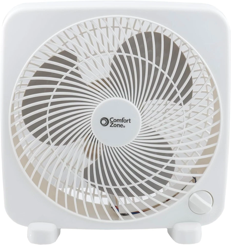 Comfort Zone Box Fan, 9 inch, Portable, Electric Quiet, 3 Speed, Small White  - Image 2 of 4
