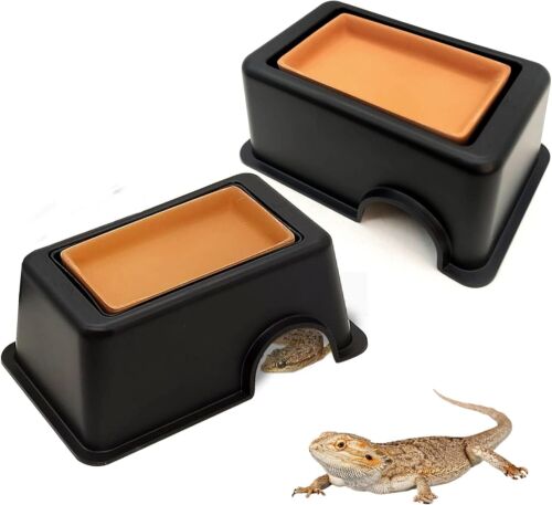 Tfwadmx 2Pcs Reptile Hide Box, Gecko Hideout and Cave with Water Supply 2 Pcs