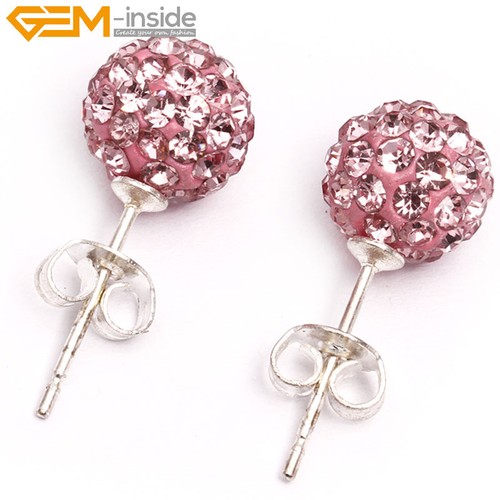 Earrings Czech Crystal Disco Ball Stud Silver Sparkle Rhinestones Pave Beads - Picture 3 of 66