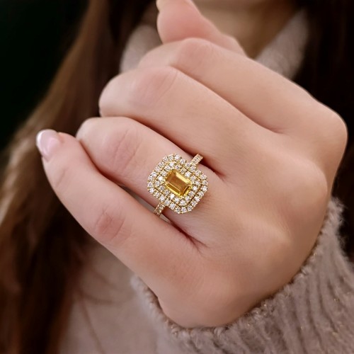 Anello ZAFFIRO GIALLO naturale 1,14 CT e doppio giro DIAMANTI oro GIALLO 18 kt - Foto 10 di 12