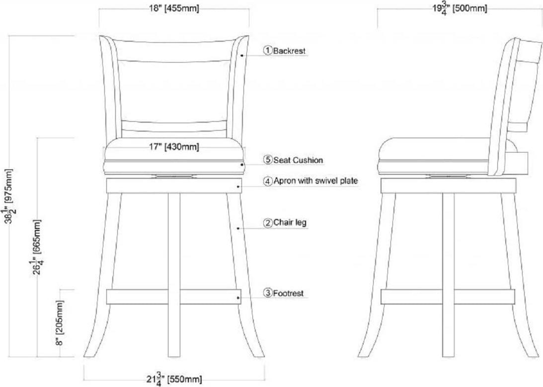 1pk Counter Height High Back Swivel Kitchen Wood Bar Stools Dining Chair Cherry