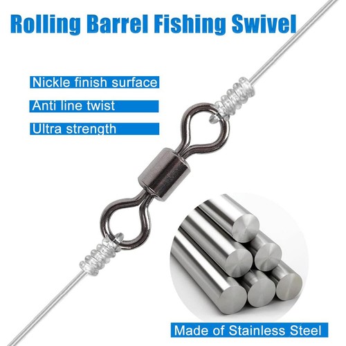 100/50x Rolling Barrel Swivel 42-330lb Fishing Swivels Solid Ring #1-#8,1/0-6/0 - Picture 13 of 28