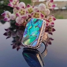 Elegant Abalone Shell Gemstone 925 Sterling Silver Handmade Ring All Size D-127