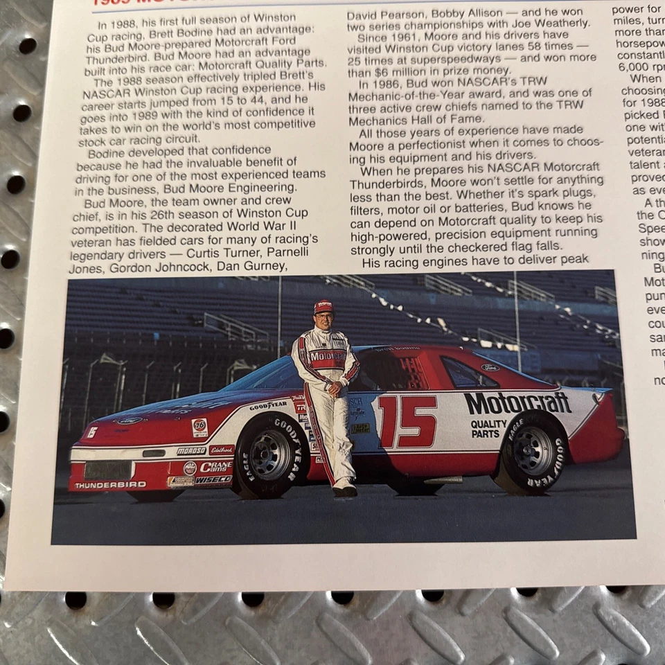 Tarjeta fotográfica Brett Bodine 1989 Motorcraft Racing Ford Thunderbird NAscar 15 8 x 10 Foto 4 de 4