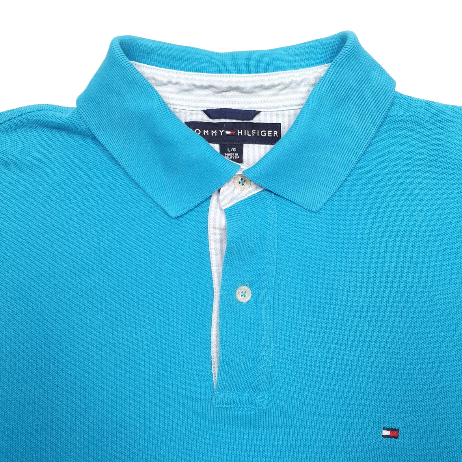 TOMMY HILFIGER Blue Polo Shirt Short Sleeve Cotton Mens L image 3