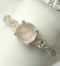925 Sterling Silver ROSE QUARTZ ROUND CUT SOLITAIRE W/ ACCENTS GEMSTONE Ring : 7