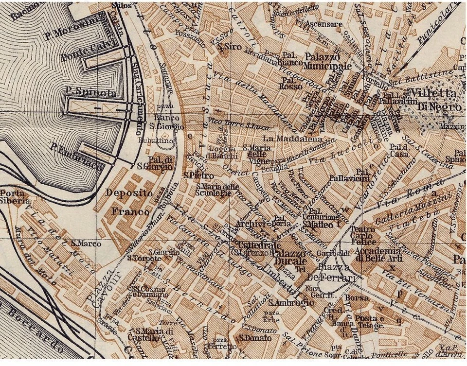 1934 ORIGINAL VINTAGE CITY MAP OF GENOA / GENOVA / LIGURIA ITALY - Image 2 of 3