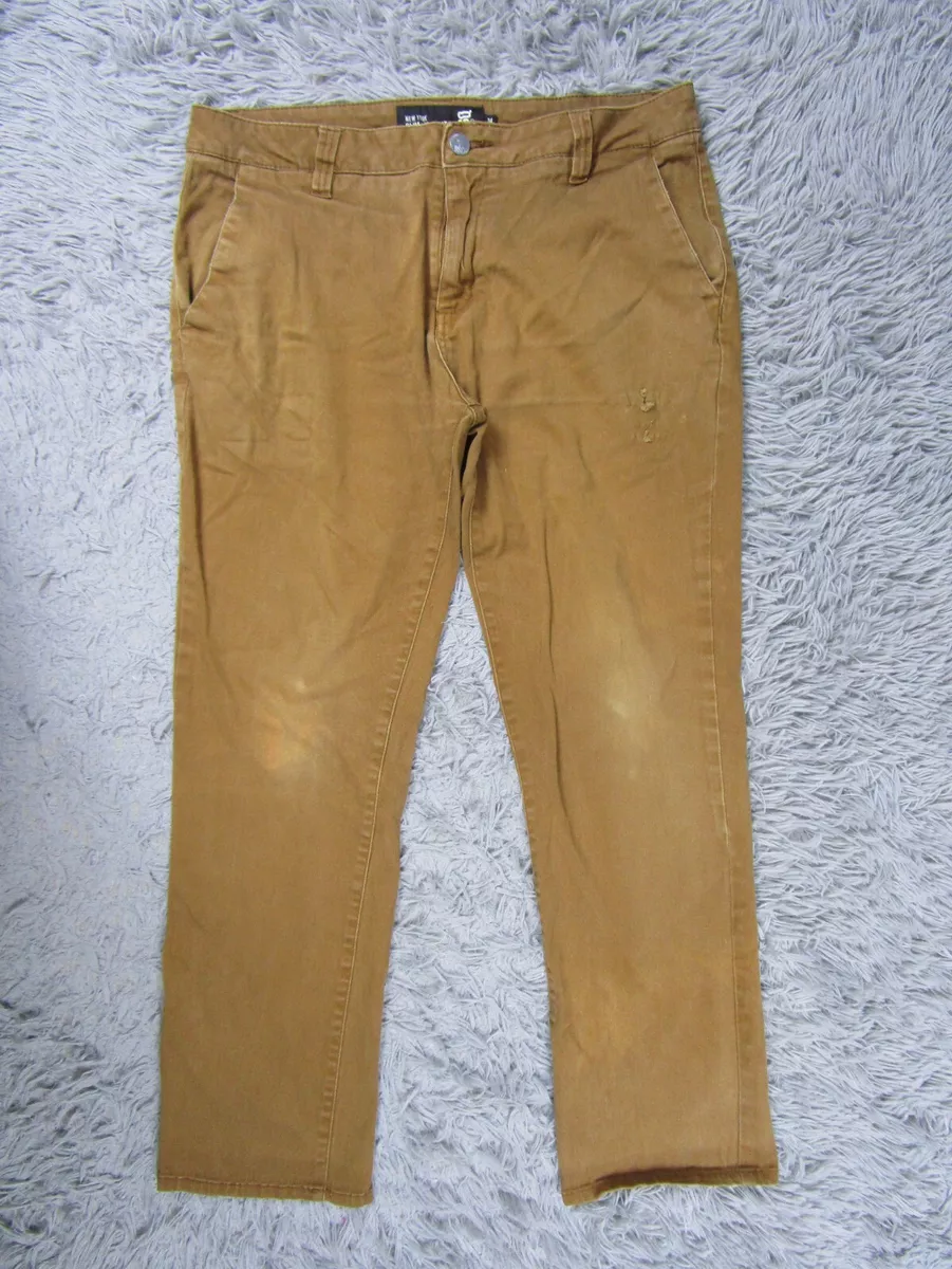 RSQ Pants Men's 34x30 New York Slim Straight Chino Khaki Bottoms Casual  Faded