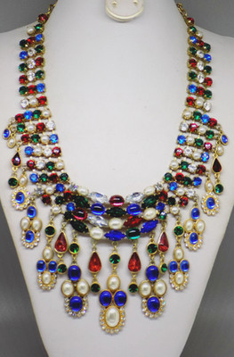 Massive Vtg Signed Arnold SCAASI Statement Red White Blue Green Necklace NICE!
