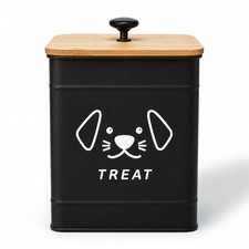 Dog Treat Container 6" W x 8" H Metal Storage Canister with Bamboo Lid  12-C...