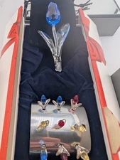 SCS~Swarovski Crystal~**3.5" BLUE TULIP & 9 MINI TULIPS & STAND**~Austria~BOX