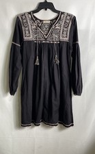 Ulla Johnson Women's Black Embroidered Cotton V-Neck Peasant Mini Dress Size 6