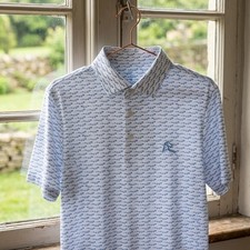 Rhoback The Irwin Golf Polo Shirt-XL White Blue Crocodile Print Performance New