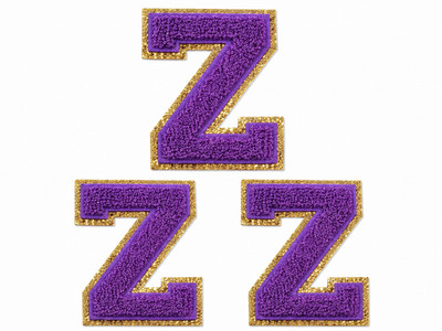 3PCS Purple Letter Z Iron On Chenille Patches Gold Glitter Varsity Applique 4.5''