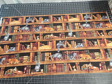 Library kitten cat books Fabric panels for quilting 24x44 100 quilting cotton