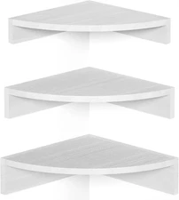 White Corner Shelf Wall Mount Set of 3 Floating Shelves for Storage and Displ...