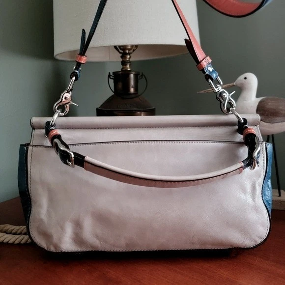 Coach 19035 City Willis Legacy Colorblock Gray Blue Orange Waxed Calfskin Bag - Image 3 of 4