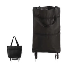 Foldable Rolling Shopping Cart Bag 2-in-1 Portable Black Only