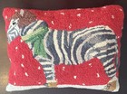 Grandinrow Decorative Hooked Wool Pillow ZEBRA IN SNOW Tan Velvet  17.5” x 13” — photo 4
