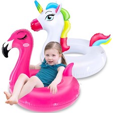 2 Pack Inflatable Flamingo Unicorn Pool Floats for Kids 3-8 Years