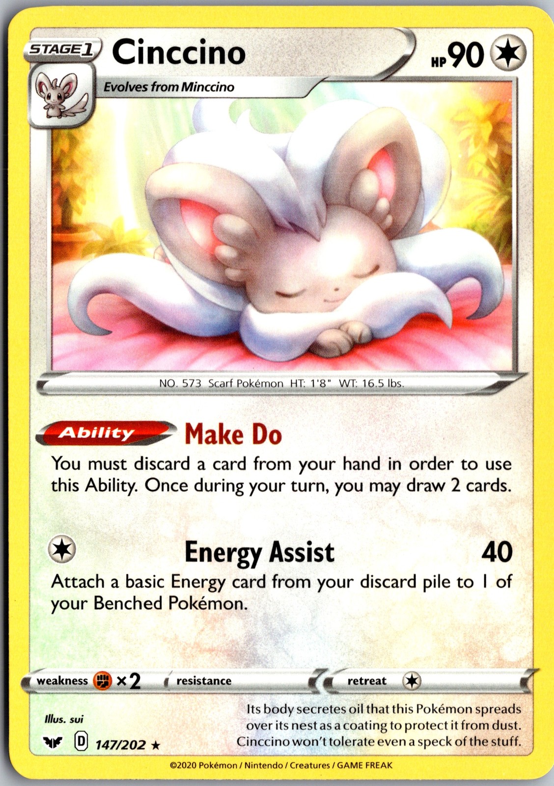 Cinccino 147/202 Pokemon Card LP Rare Sword & Shield Base Set