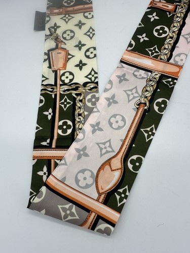 Foulard sac à motifs serrure et chaîne vert olive foncé - Photo 4/5